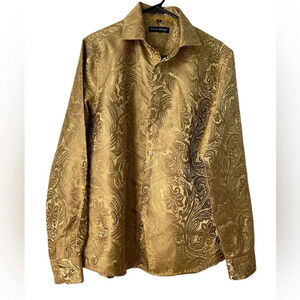 BARRY.WANG Men’s Woven Paisely Silk LS Button Down Small Dress Shirt BNWT